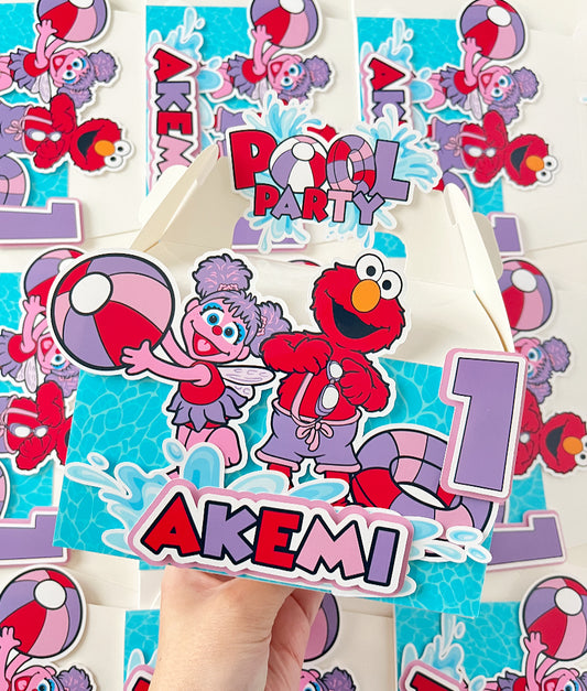 Elmo and Abby Pool Party themed Gable Favor Boxes